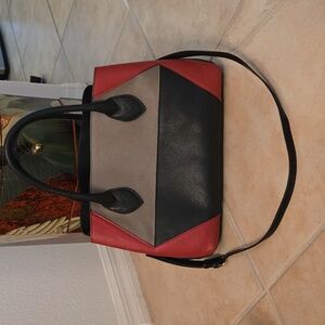 Georgia Milani Italian Leather Colorblock Satchel Shoulder Bag Tote Like New